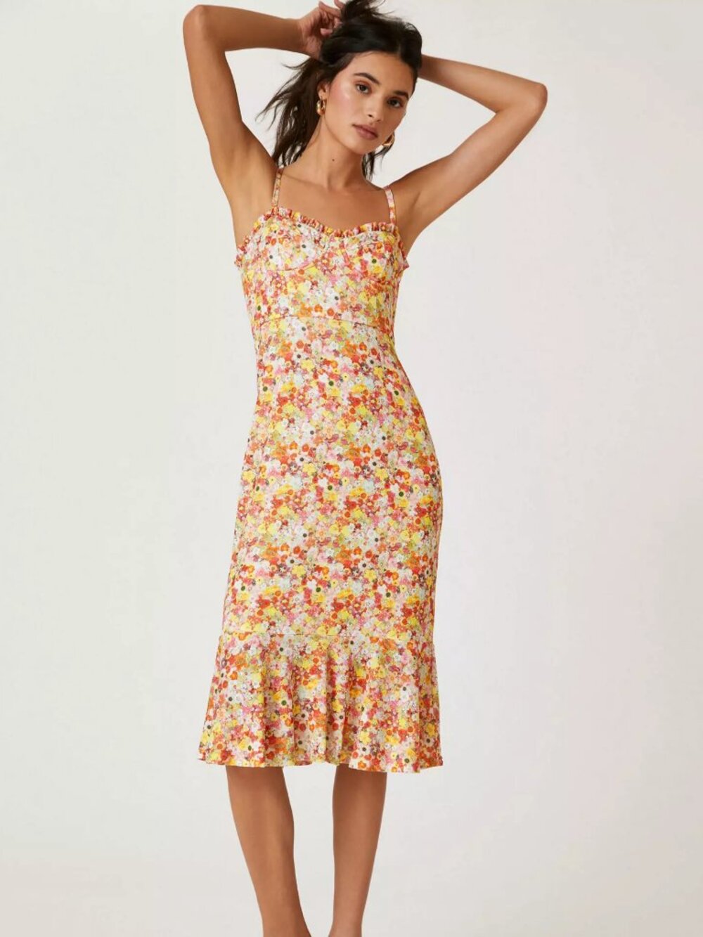 Hutch Floral Midi Dress in Yellow, Pink and Orange